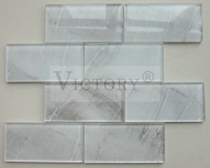 Mosaico de vidro super branco com padrões de pedra laminada jato de tinta para decoração de parede