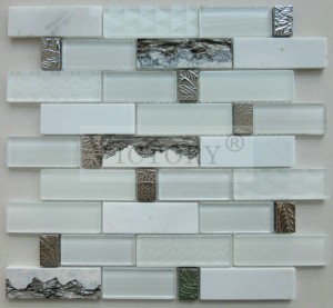 Pisani vzorci trakov Dekorativni mešani stekleni marmorni mozaik za dom, dolg trak iz kristalnega stekla, galvanizirane mozaične ploščice