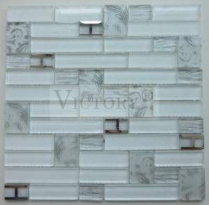 Стаклен мозаик со ленти со рамка за обложување Модерен, отпорен на топлина, декоративен мозаик од ѕидни кујнски плочки за внатрешни работи