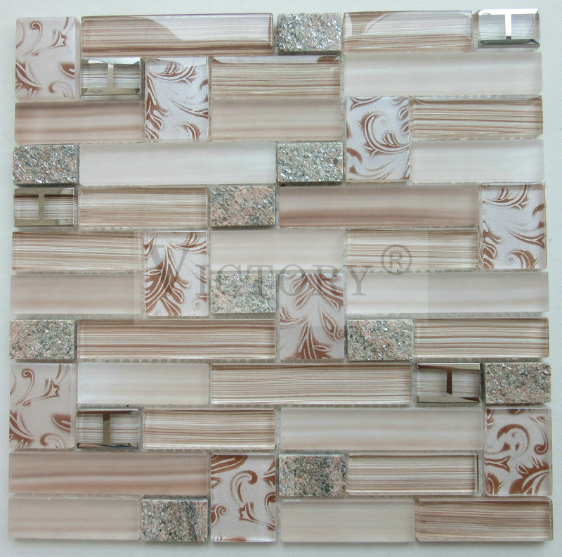 Мозаик од ленти од стакло со рамка за обложување Модерен термоотпорен декоративен мозаик со ѕидни плочки во внатрешноста на кујната Избрана слика