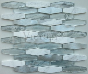 ລາຄາດີ Hexagon Diamond Shape Marble Glass Brushed Aluminum Mosaic Tiles for Sale for Wall Decor