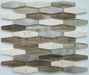 Good Price Hexagon Diamond Shape Marmer Kaca Disikat Aluminium Mosaic Tiles for Sale kanggo Wall Decor