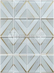 Нови дизајни Домашен декор Модерна куќа Извонредни форми на цвеќе Стаклен мозаик Бела боја Златен фолиран кристален мозаик за декорација на домот Цена на големо Carrara бело стакло мозаик плочки за ѕидови