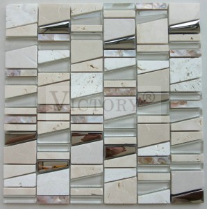 Irregular Strip Stone Crystal Glass Mosaic Tiles for Wall Decoration Shell Mosaic of Mix Color e Irregular for Decoration Bathroom and Restaurant 'M'e e Motle oa Pearl