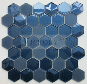 Hexagon Mosaikfliese Kristallmosaikfliesen Glasmosaik Blau Glasmosaikfliesen Weiss Mosaikfliesen Aufkantung