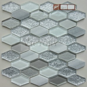 Layin Hexagon Marble Mixed Crystal Glass Mosaic Tiles don Katangar Ado Baƙar Farin Gilashin Dutsen Tile Mosaic Na Siyarwa