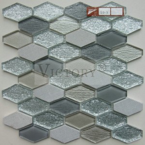 Hexagon Line Marmer Campuran Kristal Kaca Mosaic Kotak pikeun Wall Decor Hideung Bodas Kaca Batu Kristal Mosaic Kotak pikeun Diobral