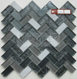 Çapkirina Fabric Grey Herringbone Glass Stone Mosaic Tile Crystal Glass Wall Decor Matt Finished Mosaic Mosaic Tiles