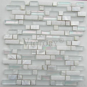 Foshan Victory Seashell Mosaic Tile ແກ້ວສີຂາວ Mosaic ກະເບື້ອງແມ່ຂອງ Pearl Mosaic Tiles