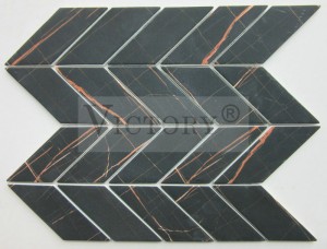 Indoor Matt Black Art Wall ແກ້ວ Mosaic ກະເບື້ອງ Recycled Wall Tile ສໍາລັບການກໍ່ສ້າງຫ້ອງນ້ໍາກະເບື້ອງກັນນ້ໍາ Arrow Stone ແກ້ວ Recycled Mosaic