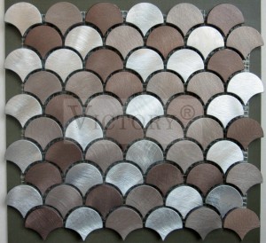 Backspalsh uchun cho'tkasi alyuminiy mozaik Fan shakli metall mozaik