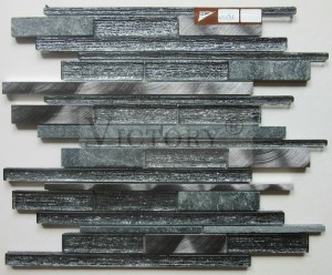 Strip Aluminium Crystal Ikirahure Ibuye Mosaic Strip Guhuza Aluminium Mosaic na Glass Tile Igikoni Mosaic Tile