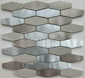 Hexagon Aluminum Glass Mosaic Tile ho an'ny haingon-trano Glass Mix Metal Mosaic Tile