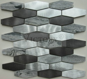 Hexagon Aluminium Kaca Mosaic Genténg pikeun Imah Hiasan Kaca Campur Metal Mosaic Genténg