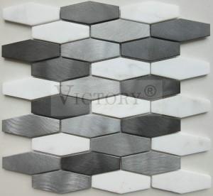 Šesterokutna aluminijska staklena mozaik pločica za uređenje doma Staklena mješavina metalne mozaik pločice