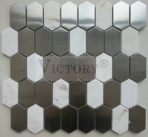 Алуминиумски мозаик 3D шестоаголна мозаик плочка Метален мозаик плочки за бања Мермерни и стаклени мозаик плочки