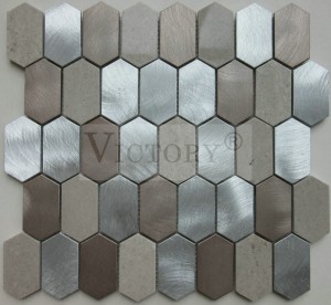 Aluminium Mosaic 3D Hexagon Mosaic Pobzeb Metallic Mosaic Chav Dej Vuas Marble Thiab iav Mosaic Pobzeb