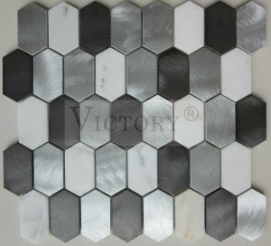 Hliníková mozaika 3D šestiúhelníková mozaika Kovová mozaika Koupelnové dlaždice Mramor a skleněná mozaika