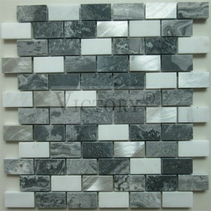 Kameunangan Gelombang Gray Marmer Mosaic Cina Batu Batu Alam Mosaic Genténg Marmer Mosaic Genténg Backsplash