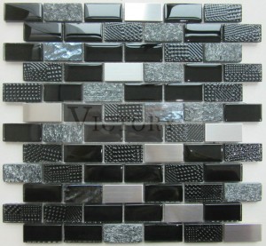 Piastrelle di mosaicu di pavimentu in vetru è in acciaio inox Splashback Piastrelle di mosaicu in pietra di vetro in acciaio inossidabile di alta qualità per a vendita per a decorazione di backsplash di cucina