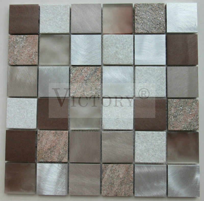 European Style Wall Background Crystal Aluminium Hlau Mix iav Pob Zeb Mosaic Featured duab