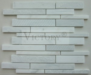 Hot Sale Wall Decor Carving Marmor in Stone Mosaic Tiles Kopalnica Wall Backsplash White Glass Mexed Stone Mosaic Tile Cena