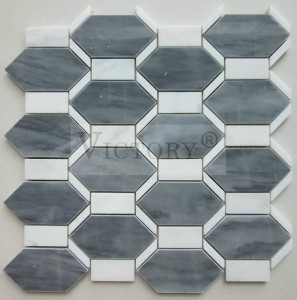 ກະເບື້ອງຊັ້ນ Hexagon Mosaic Marble Mosaic Backsplash Carrara Mosaic Tiles Hexagon ສີຂາວ / ສີດໍາ / ສີຂີ້ເຖົ່າ Marble Stone Mosaic Tile ສໍາລັບເຮືອນຄົວ Backsplash