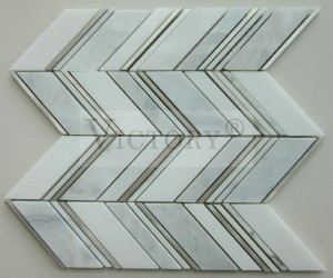 Decorative Building Material Herringbone Marble Stone Mosaic for Wall Decoration White Stone and Metal Mosaic Tile White Marble and Brushed Aluminum Mosaic Tiles for Sale Stone Mosaic Tiles Waterje...
