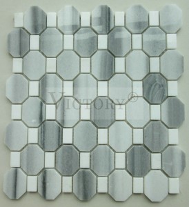 ແກ້ວທໍາມະຊາດ Mosaic Tile Stone Mosaic Backsplash Carrara Mosaic Tiles Grey Mosaic Tiles Mix Color Rhombus ຮູບຮ່າງ Marble Stone Mosaic ສໍາລັບການອອກແບບຕົກແຕ່ງອາພາດເມັນສີຂາວ Mosaic ທໍາມະຊາດ Stone Marble Mosaic