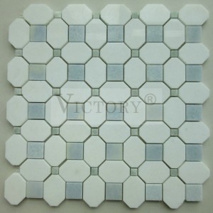 Natural Stone Mosaic Tile Stone Mosaic Backsplash Carrara Mosaic Tile Grey Mosaic Tile Mix Kolor Rhombus Shape Marble Stone Mosaic para sa Dekorasyon sa Apartment Disenyo White Mosaic Natural Stone Marble Mosaic