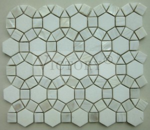 Mozaîka Metal û Kevir a Nûjen Nice Design Flower Shape Mermer Waterjet Mosaic Stone Waterjet Mosaic Tile Flower Mosaic Carrara Mermer Mosaic Tile Mermer Mosaic Tile Backsplash