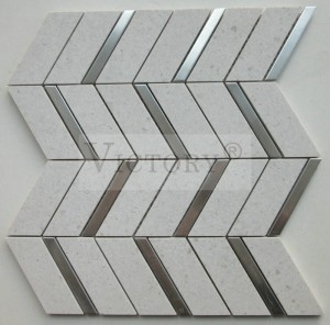Nordic Style Herringbone Batu Mosaic Campur Metal Warna-warni Lauk Tulang Jalur Dapur Mandi Tembok Kotak