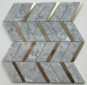 Mosaico de pedra estilo nórdico mistura metal colorido espinha de peixe telhas de parede de cozinha banheiro