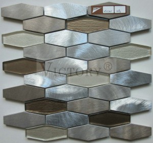 Hexagon Aluminum Glass Mosaic Tile mo te Whakapaipai i te Whare Karahe Mix Metal Mosaic Tile