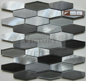 Hexagon Aluminum Glass Mosaic Tile ho an'ny haingon-trano Glass Mix Metal Mosaic Tile