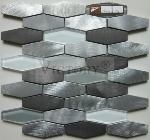 အိမ်အလှဆင်ခြင်းအတွက် ဆဋ္ဌဂံအလူမီနီယမ်ဖန်ခွက် Mosaic ကြွေပြားများ Glass Mix Metal Mosaic Tile