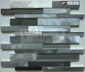 Beige Mix Brown Aluminium Blend Glass Mosaic Kitchen Wall Strip Backsplash Aluminium Blend Glass Mosaic