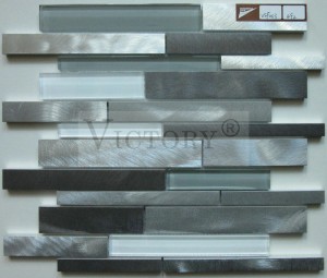 ຄຸນະພາບສູງ Beige Mix Brown Aluminum Blend Glass Mosaic Kitchen Wall Strip Backsplash High Quality Aluminum Blend Glass Mosaic