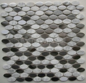 उच्च दर्जाचे 304 स्टेनलेस स्टील मिक्स मार्बल मोज़ेक टाइल अनियमित आकाराचे किचन बॅकस्लॅश ब्रश केलेले सिल्व्हर मेटल स्टेनलेस स्टील मोज़ेक