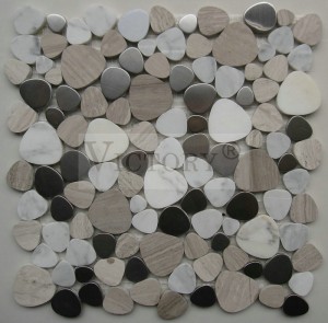 Høj kvalitet 304 rustfrit stål mix marmor mosaik flise uregelmæssig form køkken bagplade børstet sølv metal rustfrit stål mosaik