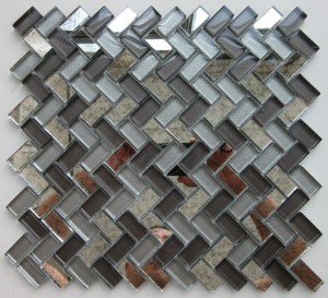 Smeđa/siva pozadinska staklena mozaik pločica riblja kost za zidnu dekoraciju Mozaik kuće iz snova svijetlo sivi dizajn u obliku trake stakleni kristalni mozaik deko pločica