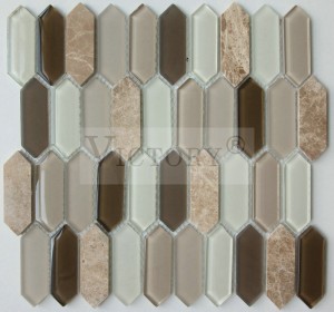 Μωσαϊκό από γυαλί σε αμερικανικό στυλ σε σχήμα εξαγώνου και διαμαντιού Νέο σχέδιο εξάγωνο μάρμαρο μωσαϊκό πλακάκι από γυαλί Εσωτερική διακόσμηση τοίχου