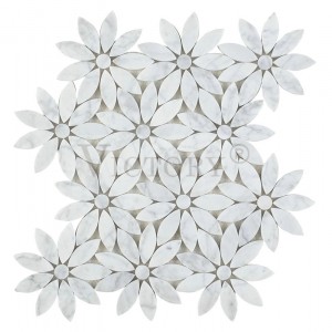 आधुनिक धातु र ढुङ्गा मोजेक राम्रो डिजाइन फूल आकार संगमरमर वाटरजेट मोजाइक स्टोन वाटरजेट मोजेक टाइल फूल मोज़ेक Carrara मार्बल मोजेक टाइल्स संगमरमर मोजेक टाइल ब्याकस्प्लास