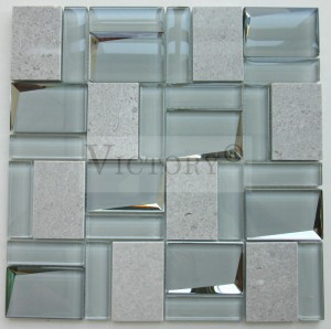 Mozaik kristal i bardhë dhe i zi mermeri kinez Përzierje xhami pasqyre për muret e kuzhinës Dekorime luksoze në shtëpi Dekorime me ngjyra të ndezura Bevel Xhami me pasqyrë të bardhë Mozaik pllakë me tulla 3D Pllaka muri Mozaik