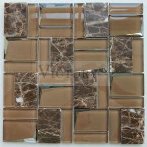Crystal White le Black China Marble Mosaic Blend Glass for Kitchen Wall Luxurious Home Mokhabiso o Khanyang ka Mmala o Khanyang Bevel Glass White Seipone sa Mosaic Tile Brick 3D Wall Tiles Mosaic