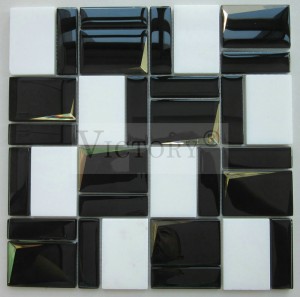 Cristalli bianchi è neri di Cina Mosaicu di marmura Vetru specchiu per u muru di a cucina Decorazione di casa di lussu di culore luminoso Vetru bisellu biancu Mosaicu di mosaicu di mosaicu di mattoni 3D di piastrelle di muru Mosaicu