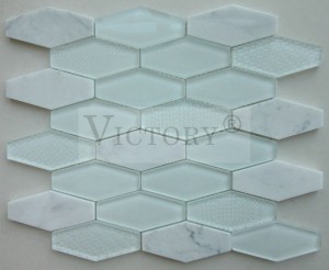 Jó áron hatszögletű gyémánt alakú márvány szuperfehér üvegmozaik csempe fali dekorációhoz