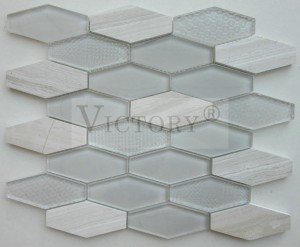 Çmimi i mirë Gjashtëkëndësh në formë diamanti Pllaka mozaiku mermeri super të bardhë me xham në shitje për dekor muri