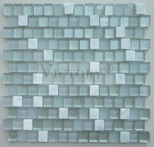 TV Background Decorations Strip Mix Glass Marble Mosaic for Wall Tile Gradient E Entsoe Setaele sa Sejoale-joale se Ikhethang sa Khalase ea Marble Lithaele tsa Mosaic