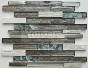 Strip Natural Marble Stone Mosaic Long Strip Crystal Mosaic Wall Decor Metal Glass Background Mosaic Wall Tiles Strip Glass Mosaic and Stone Marble for Wall Background